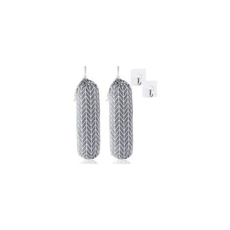 Set aus 2 Hängeaufbewahrungstaschen aus Baumwolle und Leinen, wiederverwendbarer Wandorganizer für Plastiktüten, große Aufbewahrungsbox für Einkaufstüten, 56 x 23 cm - Crezuo