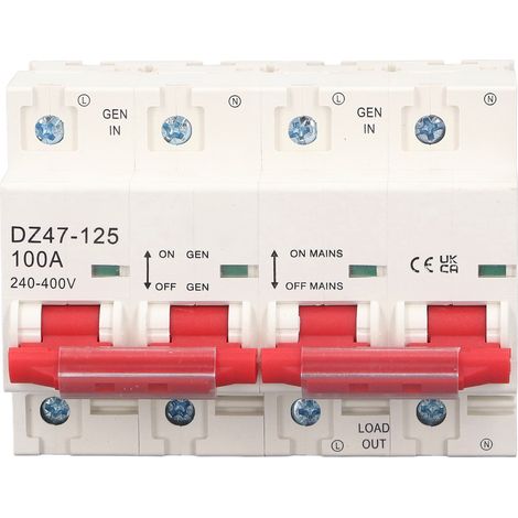 Disjoncteur à double alimentation 240-400 V CA, 100 A, avec inverseur de barre omnibus miniature 2P+2P, conforme aux normes britanniques. (1/5)
