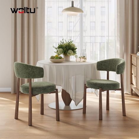 WOLTU Set di 2 Sedie da Pranzo Sedie da Cucina Sedie Sala da Pranzo Moderne Rivestimento in Ciniglia, Gambe in Metallo Effetto Legno Sedie da Salotto per Ristorante, Verde (1/5)