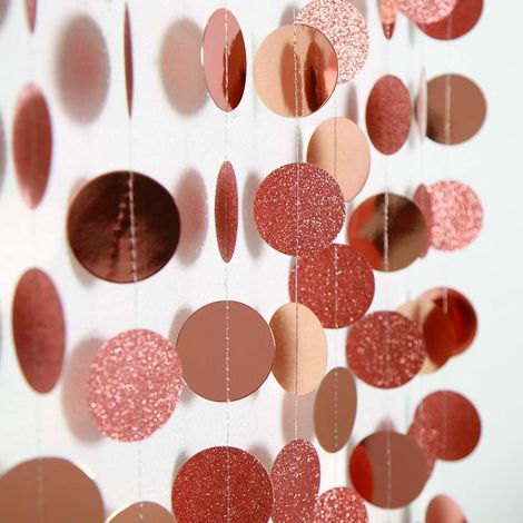Guirlande de cercles à paillettes or rose, serpentin en papier de 4 m pour décorations de mariage, d'anniversaire et de fête. (1/5)