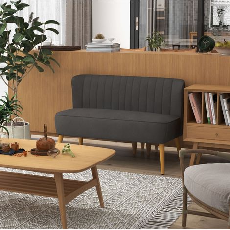 Divano a 2 posti 117x56.5x77 cm grigio scuro in poliestere con gambe in legno massello e design compatto (1/4)