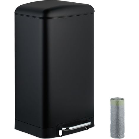 Relaxdays Mülleimer Küche, 30 L, Fingerabdruckschutz, entnehmbarer Inneneimer, Müllbeutel, Edelstahl Treteimer, schwarz