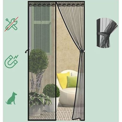 TAISHENGDA Magnetisches Moskitonetz mit 36 starken Magneten, atmungsaktiver magnetischer Moskito- und Insektenschutzvorhang für Terrassentüren, Balkontüren und Fenstertüren, Schwarz (130 x 200 cm) (1/5)