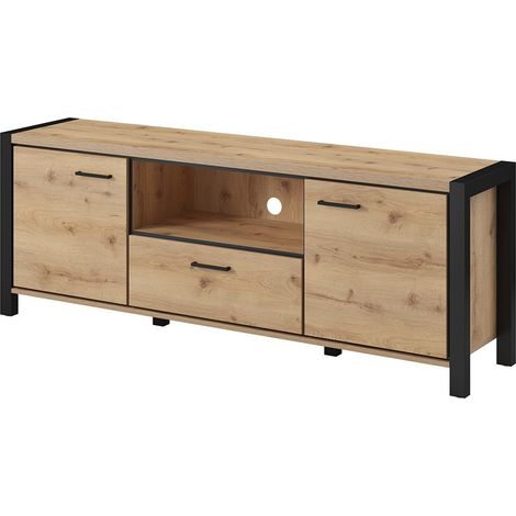 Mobile TV 180cm collezione TIVORA. Colore quercia e nero. 2 porte e 1 cassetto. (1/5)
