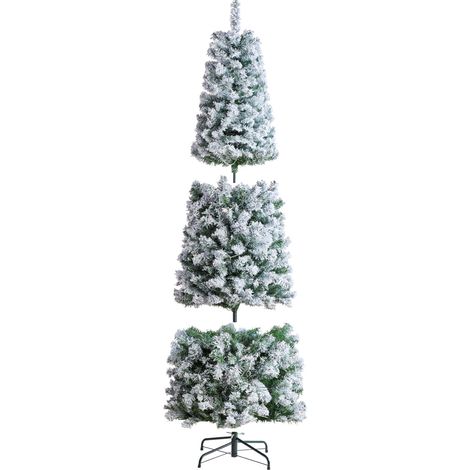 Mophorn Weihnachtsbaum, 0,53 x 1,98 m, beflockter Christbaum, realistischer Tannenbaum mit 250 weißen LED-Lichtern, 814 Zweigspitzen, Metallsockel für Heimdekoration, Feiern und Bürogestaltung