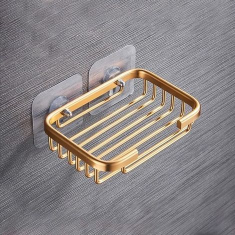 Wandmontierte Seifenschale aus goldfarbenem Metall mit Saugnäpfen für starken Halt in Badezimmer, Dusche und Badewanne – kein Bohren erforderlich (1/5)
