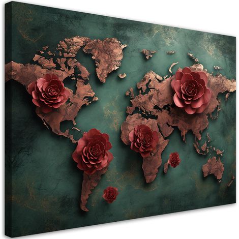 Tableau déco Fleurs Carte du Monde Rose 60x40 (1/5)