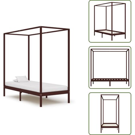 The Living Store Cadre de lit à baldaquin sans matelas bois massif 100x200 cm - Cadre de lit (1/5)