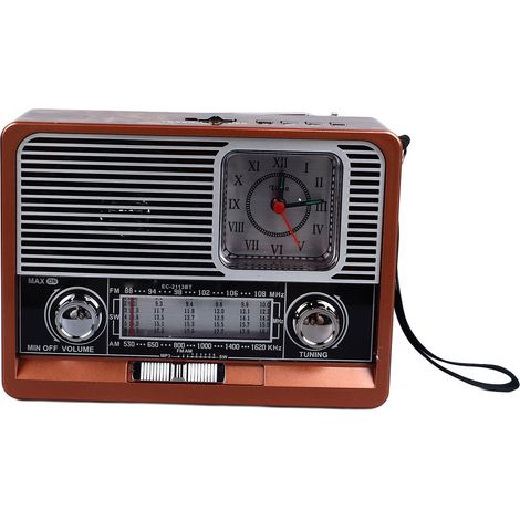 Radio vintage multifonctionnelle AM/FM/S, horloge, lampe torche, haut-parleur Bluetooth rétro pour la maison, les voyages et le bureau. Idéale pour la maison, les voyages et le bureau. (1/5)