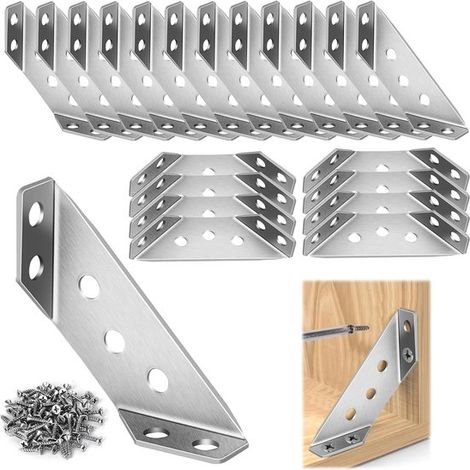 20 connettori angolari in acciaio inox, staffe angolari, staffe triangolari per legno, staffe per mobili con viti, staffe per mensole, armadi, tavoli, sedie (1/5)