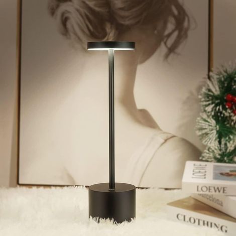 Lámparas de mesa inalámbricas, lámpara de escritorio LED recargable de 1800 mAh, 2 modos de color, luces modernas a pilas para dormitorio, oficina, comedor - Negro (1/5)