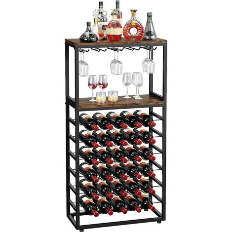 Dripex Étagère à vin pour 30 Bouteilles, étagère à Bouteilles Autonome avec Support en Verre et Plateau de Table,Vintage, pour Cuisine, Bar, Cave, Salle à Manger, 59 x 30 x 141 cm (1/5)