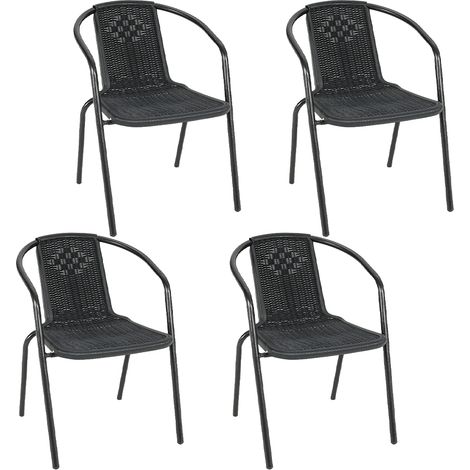 Set of 4 Black Garden Patio Metal Wicker Stacking Chairs (1/5)