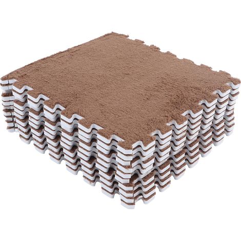 Lot de 10 tapis de sol en mousse pelucheuse, épais et doux, à joints prédécoupés et emboîtables, marron (1/5)