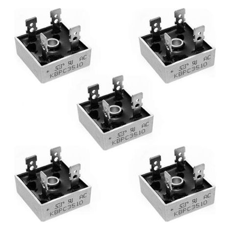 Lot de 5 diodes redresseurs de pont KBPC3510, 35 A 1000 V monophasé, diodes électroniques en silicone à onde complète 35 A 1000 V, 4 broches (1/5)