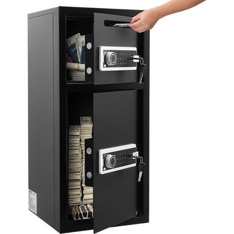 VEVOR Caja Fuerte Capacidad de 93,45 Litros Caja de Seguridad con 2 Puertas, para Guardar Dinero Documentos Objetos de Valor, Cerradura con Contraseña y Llave, Digital, con Ranura de Entrega, Negro (1/5)