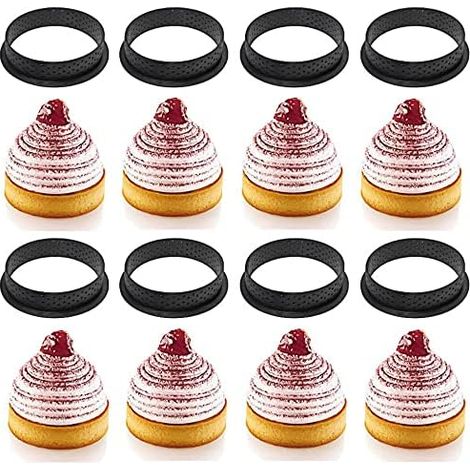 8 Pièces Coupe-Moule à Gateau en Cercle Perforé, Tarte à Anneau de Cercle de Mousse de Forme Ronde Noire, Anneau de Coupe-Patisserie Antiadhésif pour La Décoration de Gateau-Fei Yu (1/5)