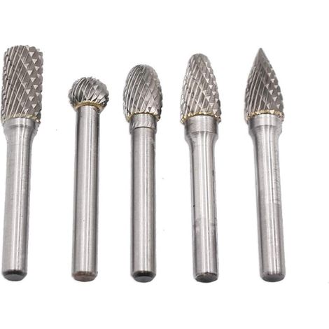 Lot de 5 fraises rotatives en carbure de tungstène avec tige de 6 mm et 10 mm pour bricolage, travail du bois, métal, polissage, gravure et perçage (1/5)