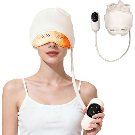 Elektrisches Kopfmassagegerät, kabellos und wiederaufladbar, mit Augenheizung, 360°-Abdeckung, 4 Modi und 3 Wärmestufen zur Linderung von Kopfschmerzen und zum Stressabbau (1/5)