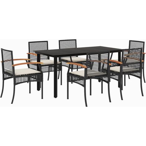 Maison Exclusive - 7-tlg. Garten-Essgruppe mit Kissen Schwarz Pol