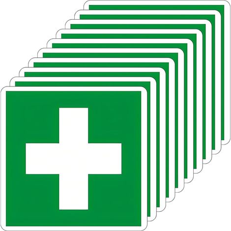10Pcs Panneau Trousse de Secours PVC First Aid General Sign, Autocollant Trousse de Premiers Secours Auto-adhésif, Cassetta Pronto Sticker,Identification de l'armoire à Pharmacie,10x10cm (1/5)