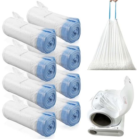 160 Pièces Sacs À Litière Pour Chat Autonettoyante 50x40cm, Sac Litière Chat, Rouleaux Pour Litière De Chat, 8 Rouleaux, Durables, Résistants Aux Déchirures Pour Litière Autonettoyante, Bleu (1/5)