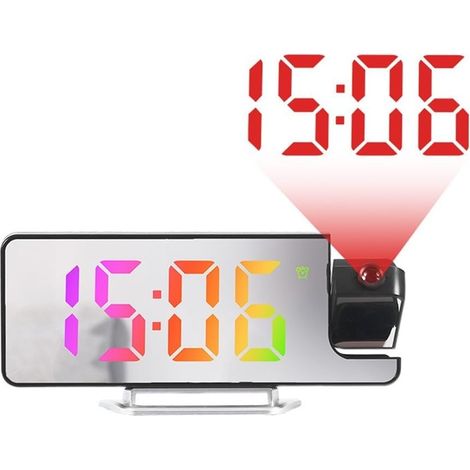 Réveil numérique à projection de chevet – Horloge électronique avec affichage de la température, pour chambre à coucher, plafond, mur (lumière colorée) (1/5)