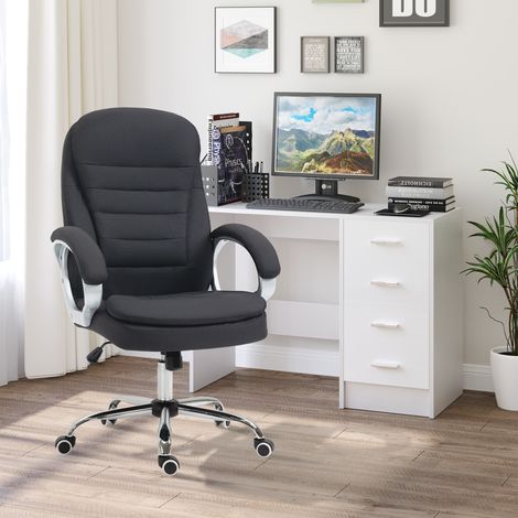 Chaise de bureau pivotante à 360° ergonomique avec fonction bascule, réglable en hauteur, lin noir, 64 x 75 x 111-121 cm (1/5)