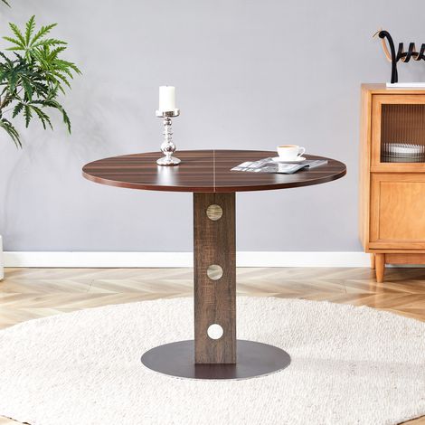 Mesa redonda de MDF efecto nogal con estructura de metal, Ø100 cm, para 4-6 personas (1/5)