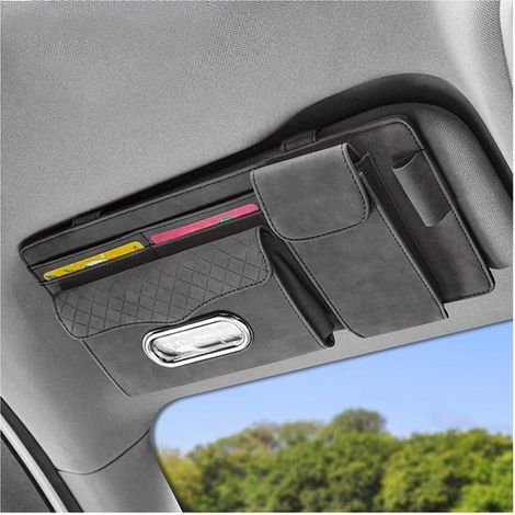 Allecto - Organizer per aletta parasole auto - Borsa portaoggetti multifunzionale - Grigio - Porta carte - Scomparto per occhiali da sole - Adatto al 99% dei modelli di auto