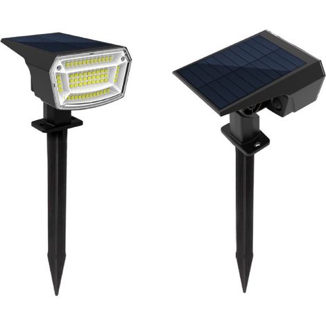 Foco solar exterior de 59 LED, 3 modos, resistente al agua, luz cálida, foco exterior 2 en 1 para patio, valla, porche, jardín y más.