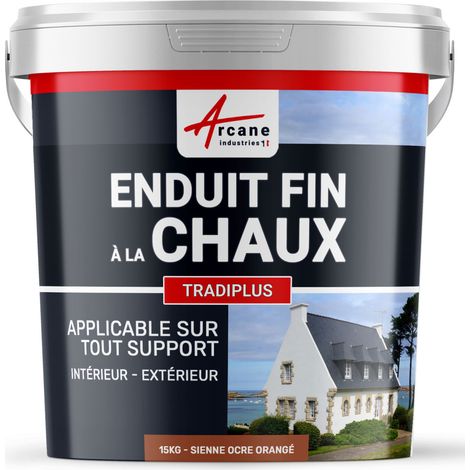 Arcane Industries – Enduit de façade à la chaux – Application intérieure/extérieure – Consistance fine – 15 kg pour 14 m² – Couleur Sienne – Ocre orangé