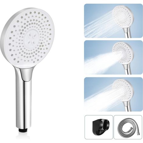 Cabezal de ducha redondo de níquel Pommeau, GBLY de alta presión creciente, con botón para regular el flujo de agua, ducha de ahorro de energía con manguera de 1,5 m soporte de ducha baño
