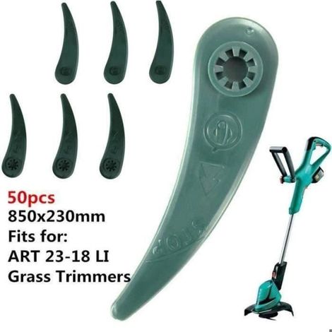 Lot de 100 lames débroussailleuse compatibles Bosch ART 23-18 Li, couteaux plastiques (1/5)