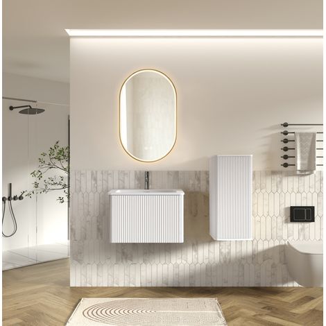 Meuble vasque 61x46,5x37 cm en MDF blanc, avec rangement gain de place pour salle de bain FloraGrace (1/5)