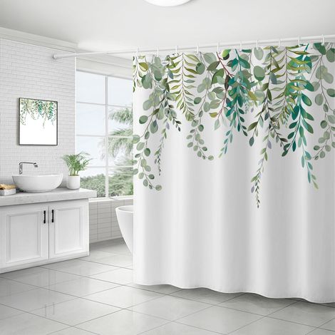 Sollbry Rideau de Douche Anti Moisissure Feuille Eucalyptus Rideau Douche en Tissu Polyester Imperméable 180x180 cm Rideaux de Douche Baignoire avec Crochets (1/5)