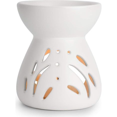 Brûleur d'huiles essentielles en céramique blanche, chauffe-cire parfumée avec porte-bougie chauffe-plat, brûleur d'arômes décoratif pour la maison, le bureau ou un anniversaire (1/5)