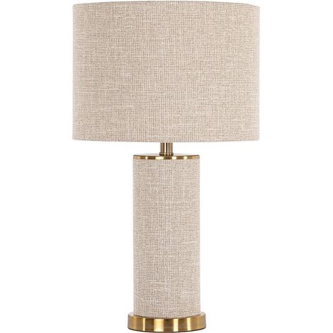 Lampe de table beige tissu et métal style contemporain élégant - Beige tissu finition dorée (1/3)