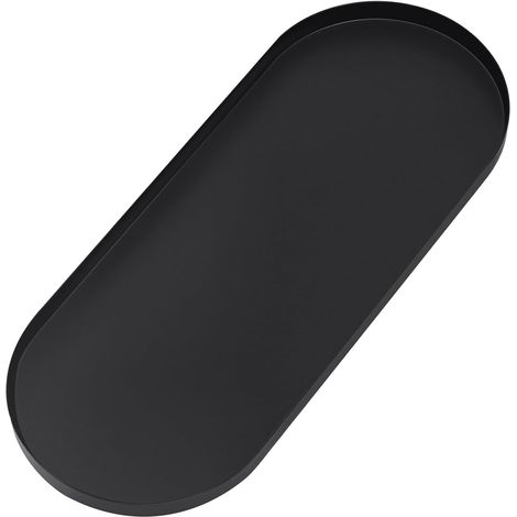 1 Plateau Ovale Noir Acier Inoxydable 38x15cm Rangement Cosmétiques Bijoux Parfums Salon Salle De Bain