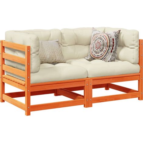 Salon de jardin 2 pcs avec coussins-Lot de 2 Mobilier de jardin-Meuble de jardin cire marron bois pin massif (1/5)