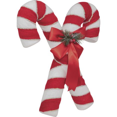 Déco de Noël Sucre d'orge double rouge et blanc avec noeud satin H 46 cm - Feeric Christmas (1/2)