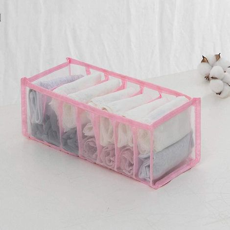 Ensemble de rangement pour sous-vêtements - Organisateur de tiroir pliable pour sous-vêtements - 7 compartiments - Rose (1/5)