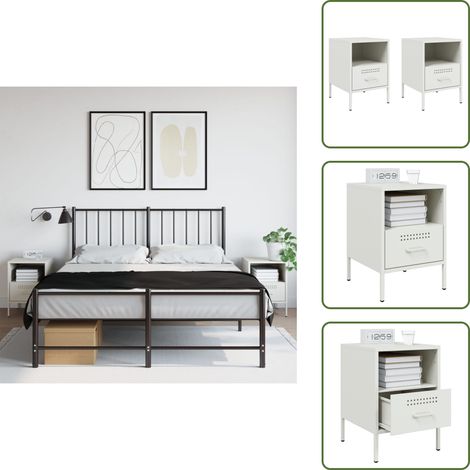 The Living Store Tables de chevet 2 pcs blanc 36x39x50,5 cm acier - Table De Chevet Industrielle - Meuble De Chambre - Table Nuit Blanche - Rangement Salle De Séjour - Commode Design