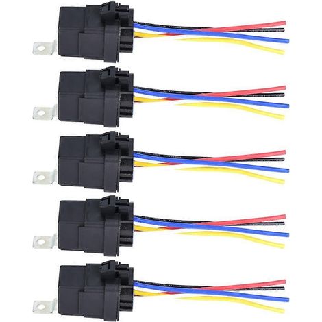 Ensemble de 5 relais étanches 12 V 30 A/40 A à 5 broches pour voiture et camion, avec support de relais.