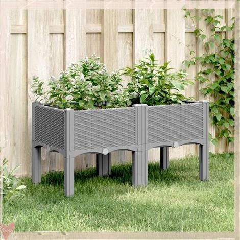 Jardinière - VINGVO - aspect rotin - gris clair - 80x40x42 cm - polypropylène anti-choc (1/5)