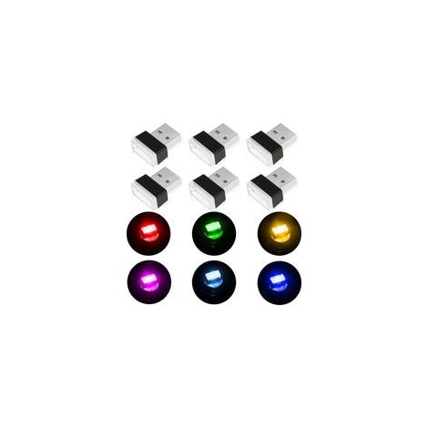 Lumières Intérieure de Voiture USB, 6pcs Coloré Mini LED USB, 5V Universelle Lumières d'ambiance à LED de Voiture, pour Voitures, Ordinateurs Portables, Puissance Mobile (1/5)