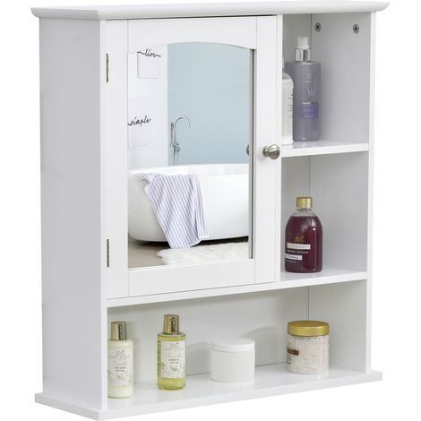 Armoire salle bain miroir 60x18x63 cm blanc, étagère réglable, étagères ouvertes, meuble mural rangement, intérieur (1/5)