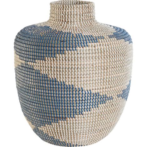 Vase tressé bleu en jonc pour déco élégante et nature - Bleu naturel tressé (1/3)