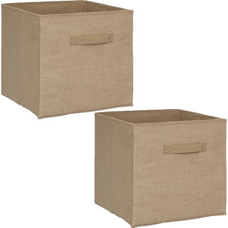 Lot de 2 boîtes de rangement en jute 31x31cm – Revêtement polypropylène – Poignées en métal – Compatible Mix'n Modul – Toilinux
