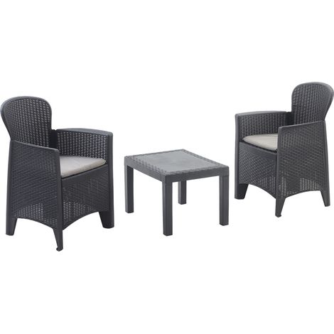 Salottino da giardino forest, in polipropilene, composto da: tavolino 59x46xh.40 cm + 2 poltrone 59x57xh.85,5 cm, colore antracite (1/10)